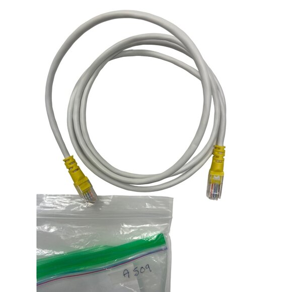 59" Ethernet Cable Cat5e White W/ Yellow Connectors - High-Speed Networking A509 - Picture 4 of 4